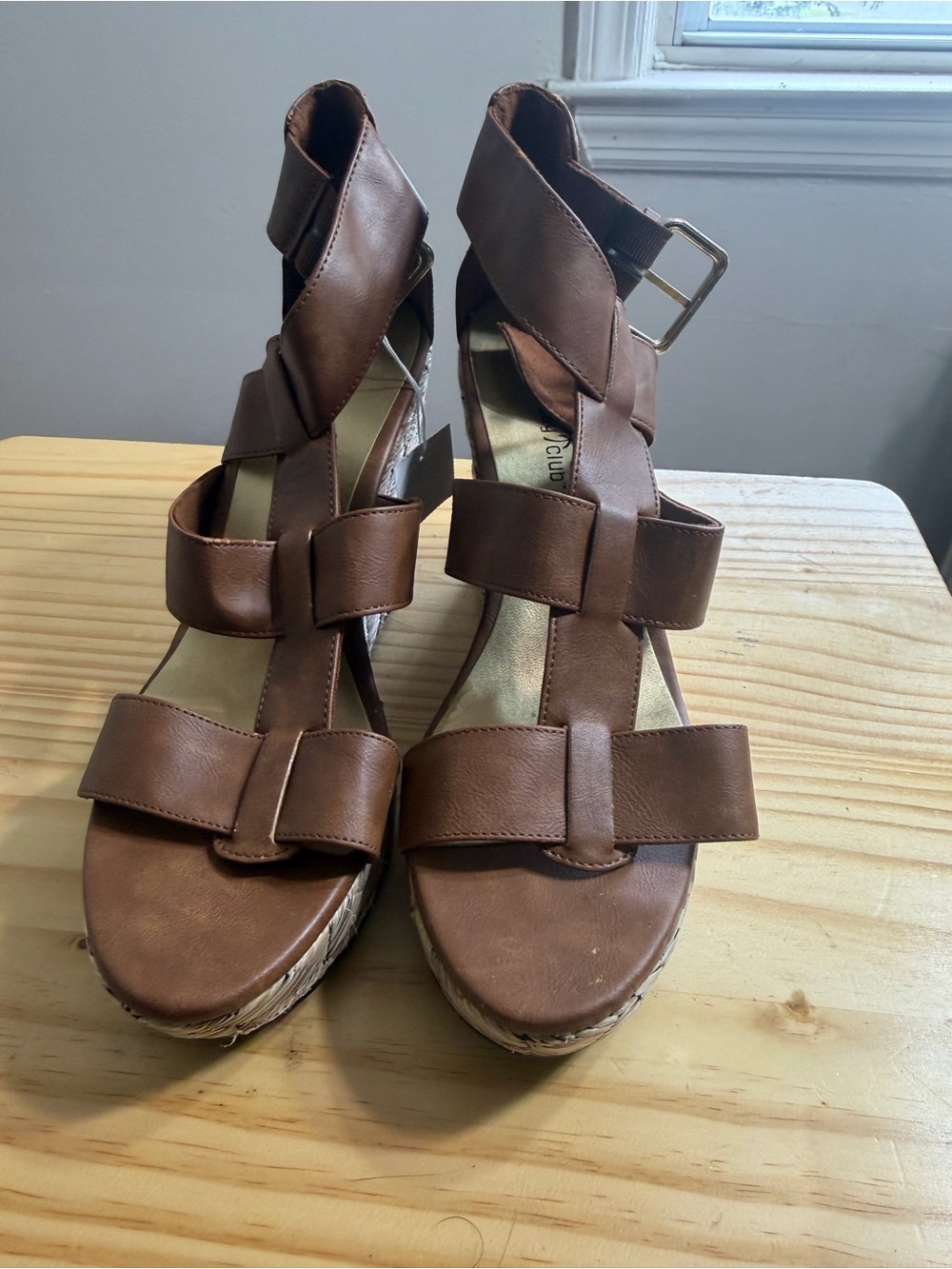 Montego Bay Club Cognac Brown Crisscross Wedge Sandals